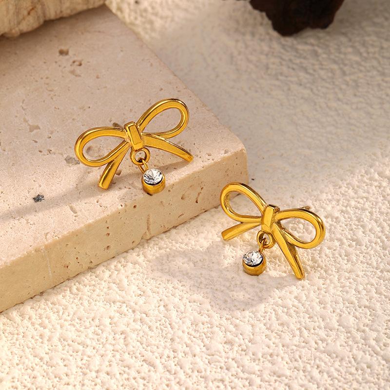 18k gold stainless steel bow stud earrings light luxury high-end simple earrings do not fade titanium steel earrings
