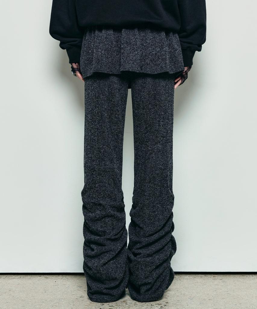 Nigaennikol Shirring Layered Skirt Pants_Charcoal