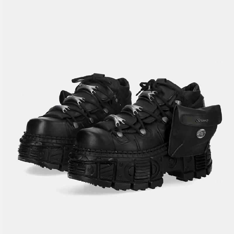 Fashion Punk Style Platform Women Ankle Boots Women's Motorcycle Boot Fashion Ladies Chunky Shoes Metal Decor Black BIG Women Boots New