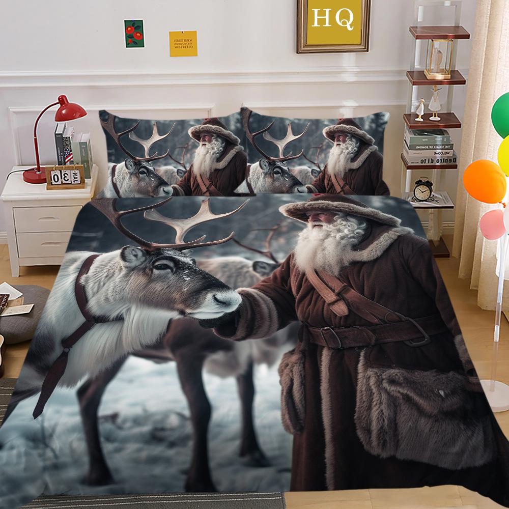 Weihnachtsdruck 3D-Druck Polyester Kissenbezug Bettbezug Zwei- oder Dreiteiliges Set