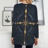 Women Plus Size Round Neck Long Sleeve Red Blue Star Print Loose T Shirt With Pockets