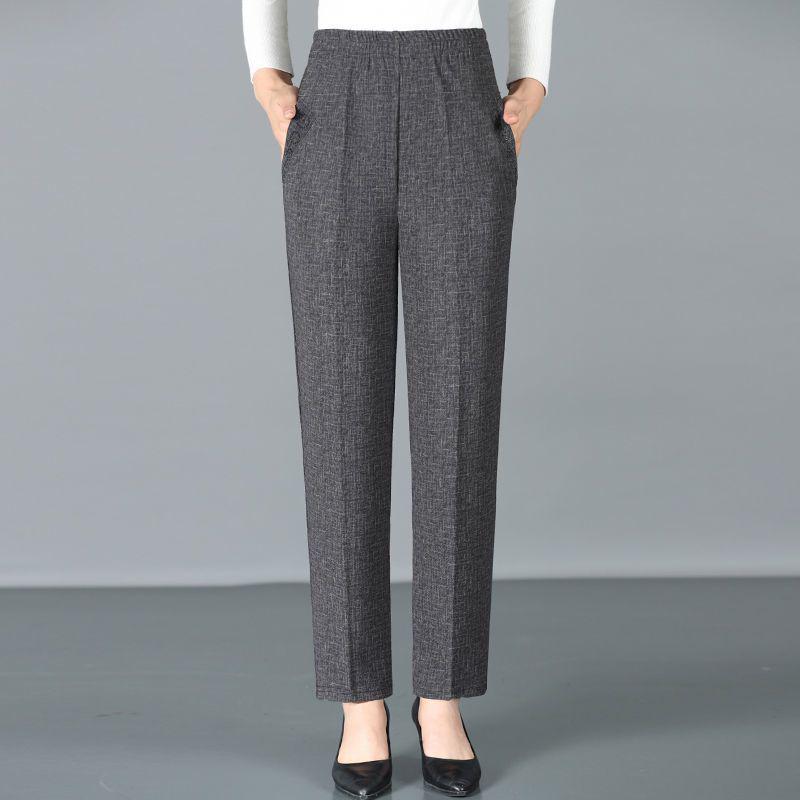 Plus Size High Waist Elastic Pants for Middle-Aged Women - Straight Leg, Casual Grandma Pants