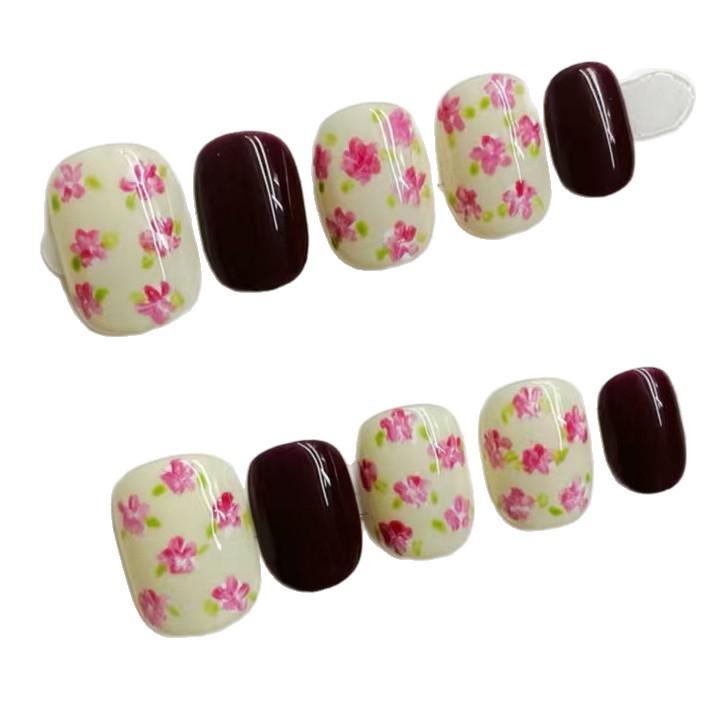 Autumn/Winter High-End Handmade Floral Wearable Nails - Short, Elegant, Removable Design