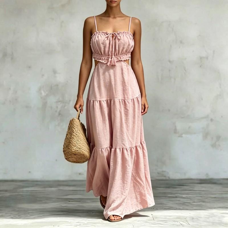 Womens Sleeveless Solid Color Slip Dress Flowy Maxi Beach Vacation