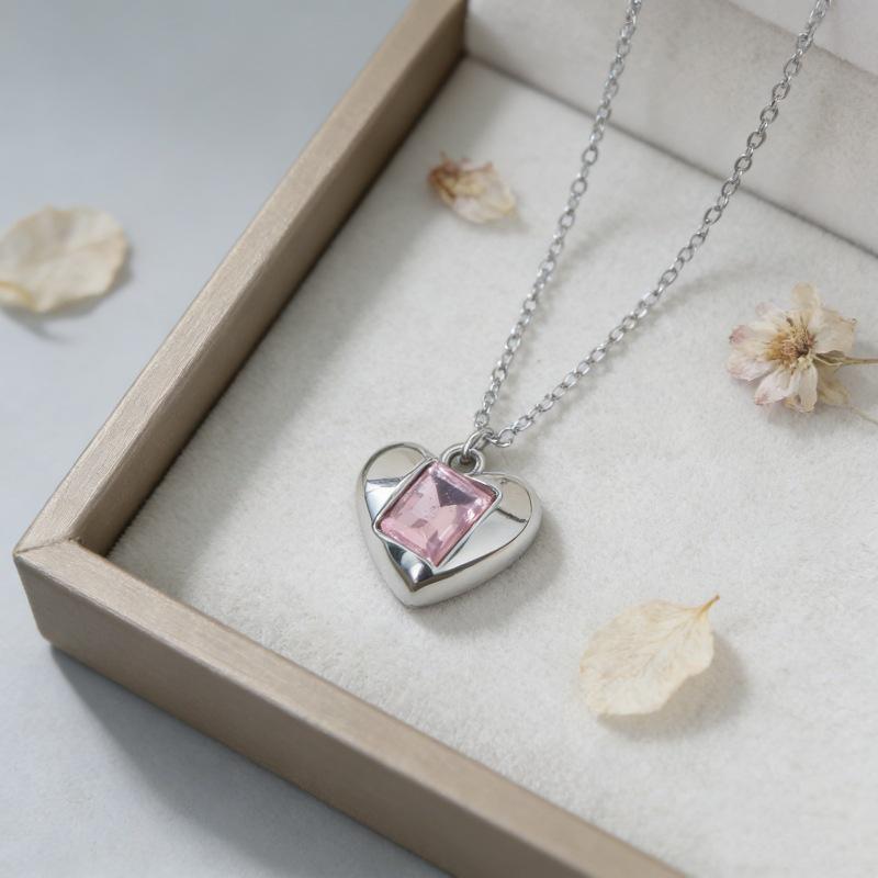 Crystal Heart Pendant Necklace - Multiple Colors, Silver Clavicle Chain, Fashion Jewelry