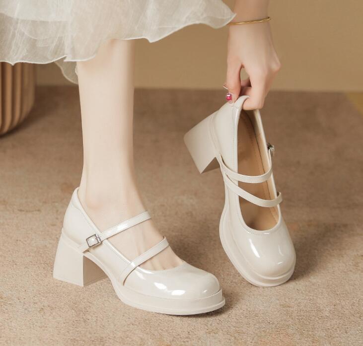 

Элегантные женские туфли-лодочки Мэри Джейн на высоком каблуке, классические туфли для платья, черные, белые, на толстом каблуке, женские свадебные офисные туфли 34