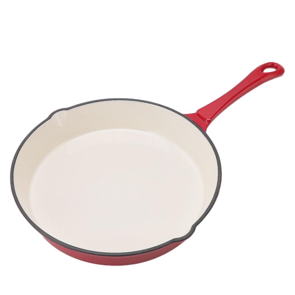 Emaillierte Gusseisenpfanne Einteiliger Langer Griff Rot 25cm Durchmesser Ergonomisches Design Küchenbratpfanne zum Kochen