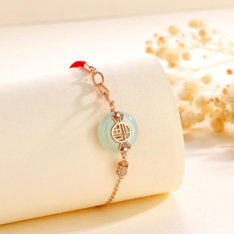 

Браслет из нефрита Хэтянь с пряжкой безопасности на удачу, узкая талия, женский, новый китайский стиль Гочао, иероглиф удачи, красная веревочка, ручной браслет для женщин