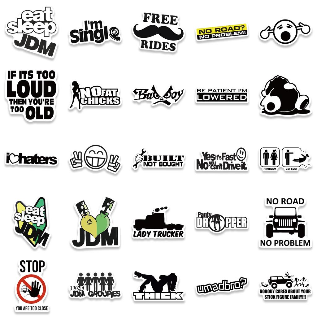 50 Funny Car Hard Helmet Graffiti Stickers DIY Decorative Luggage Motorcycle Trolley Case Waterproof and Removable