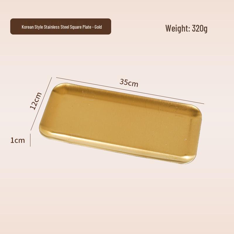 Korean Style 304 Stainless Steel Gold Rectangular Cafe Tray Dessert Plate