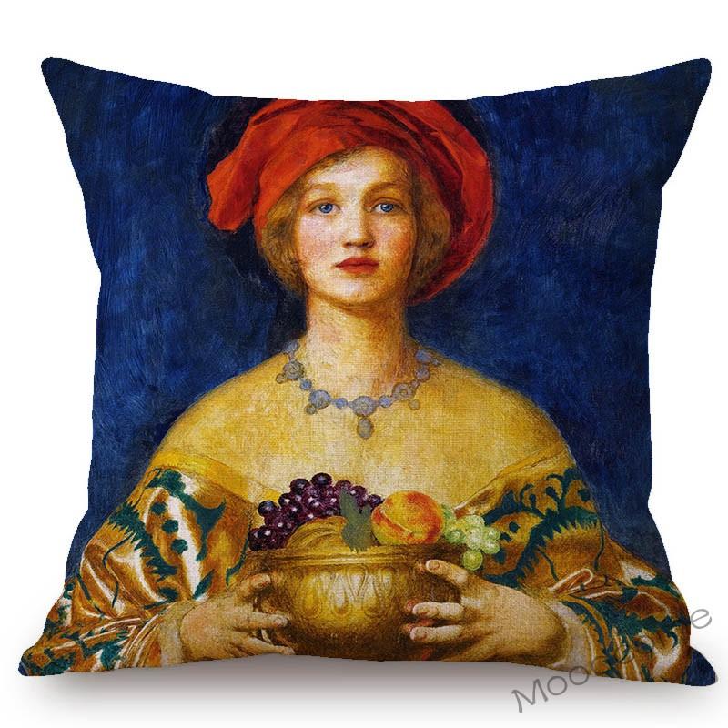 World Famous Painting Home Decorative Sofa Pillow Case Pre-Raphaelite Young Lady Vanity Oil Painting Art Linen Cushion Cover