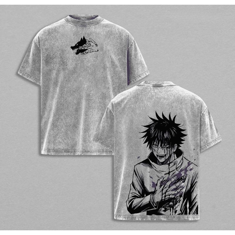 Fushiguro Megumi Anime T Shirt Jujutsu Kaisen Y2k Washed Cotton T-shirt For Men's Clothing Summer Casual Short Sleeve Tees Tops