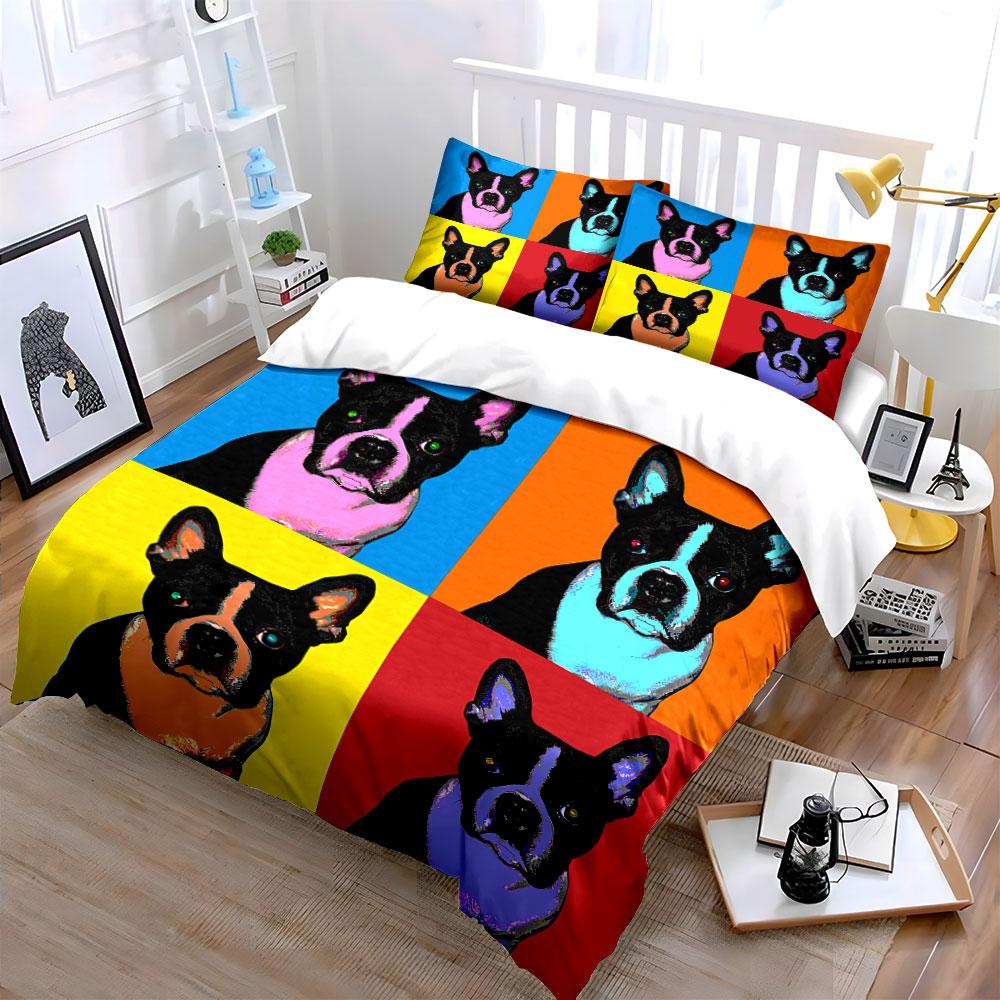 Colorful Pop Art Dog Print Bedding Duvet Cover Set Duvet Cover Pillowcases (1*Duvet Cover 2*Pillowcases, without duvet insert)