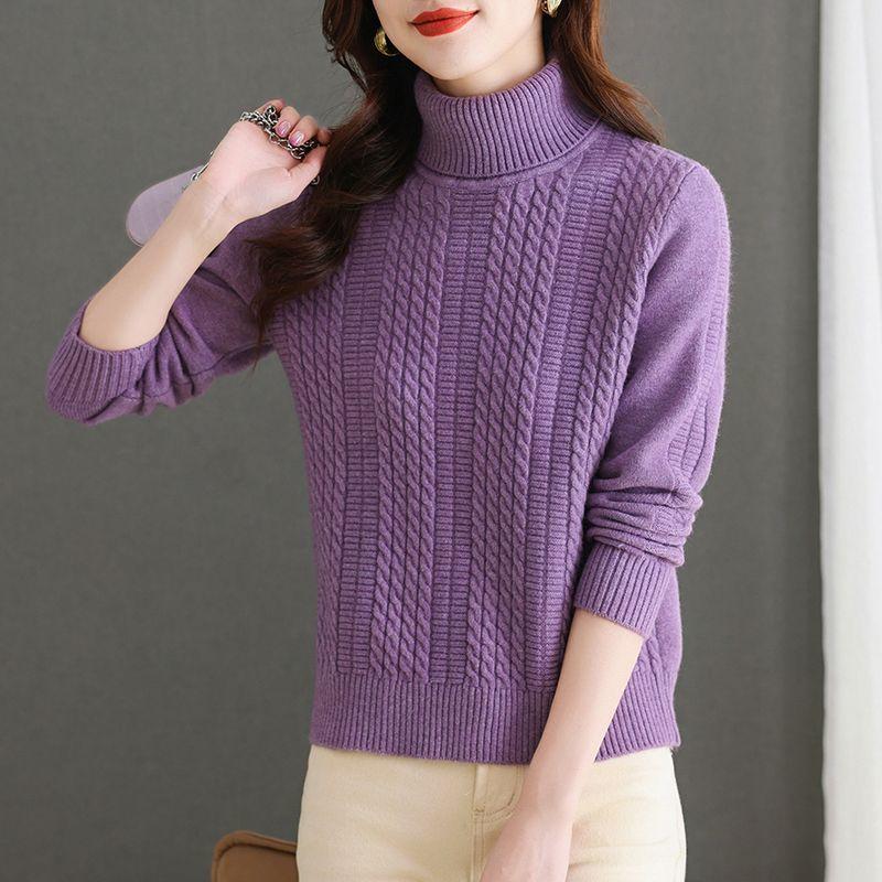 

Элегантный свитер с высоким воротником для женщин - Однотонная трикотажная ткань из полиэстера, Повседневный длинный рукав, Мягкий, приятный к коже 2XL фиолетовый