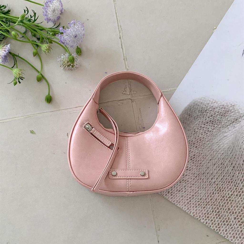 Spring Summer Crescent PU Leather Bag - Korean Style Versatile Tote for Women