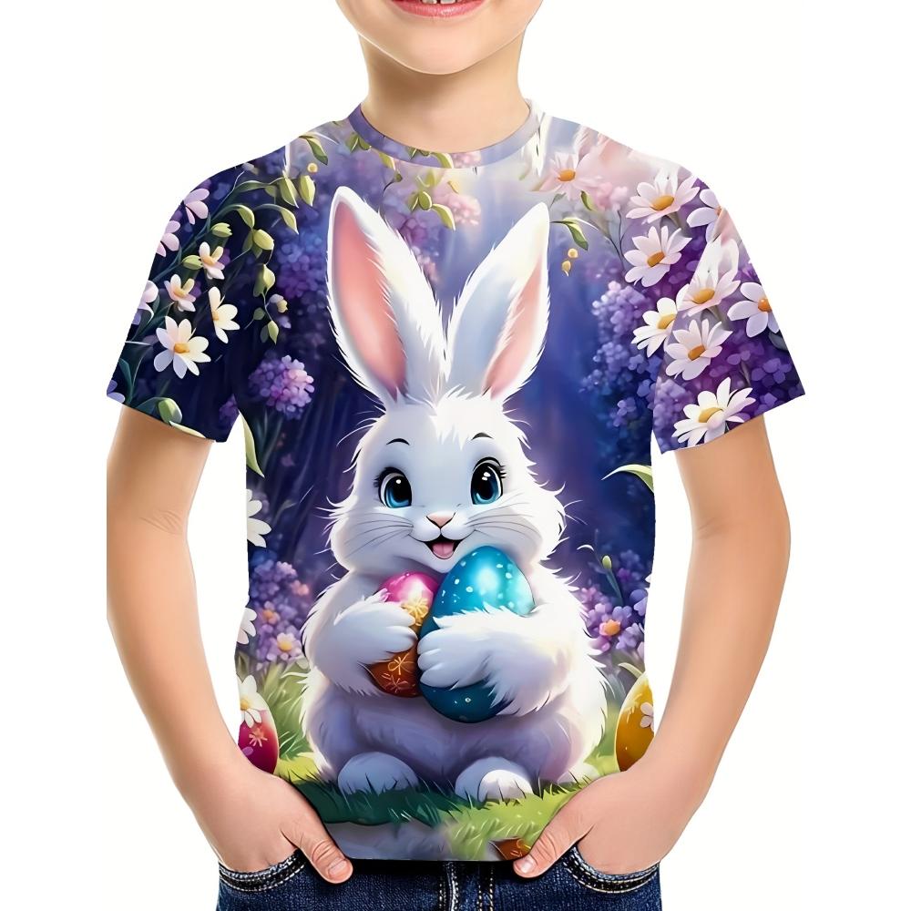 

Летние детские футболки для девочек с принтом 3D-кролика, детские футболки, повседневный топ с коротким рукавом, модный свитер с круглым вырезом, одежда для девочек 160CM