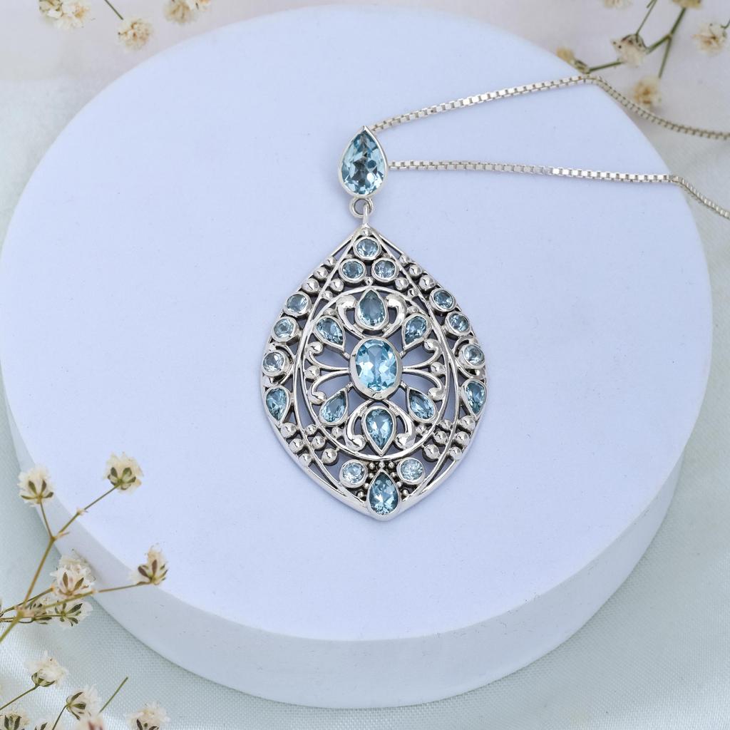 Antique Garnet Pendant: Large Sterling Silver Multi-Stone Design