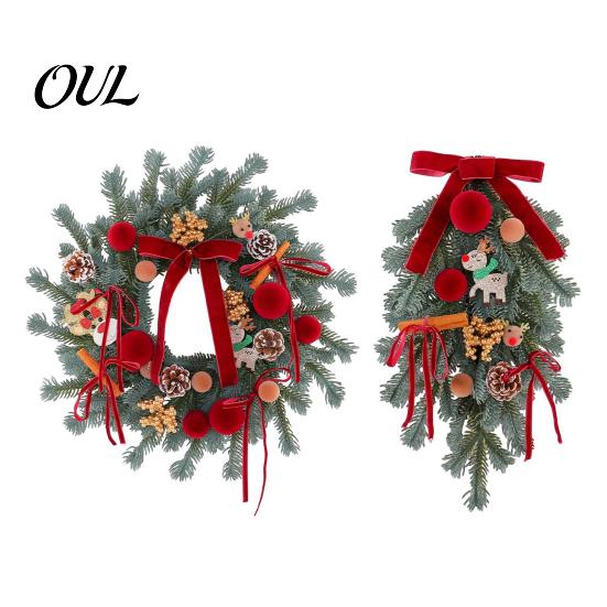 Handmade Wreath for Balcony Christmas Artificial Garland with Pinecones Cinnamon And Red Bows, Decorative Hanging Rustic Pinecone Pendants Winter