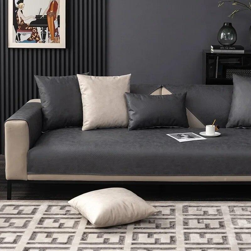 Wodoodporny Pokrowiec na Sofę z Tkaniny Technologicznej Uniwersalny na Wszystkie Sezony Jednolity Kolor Antypoślizgowy