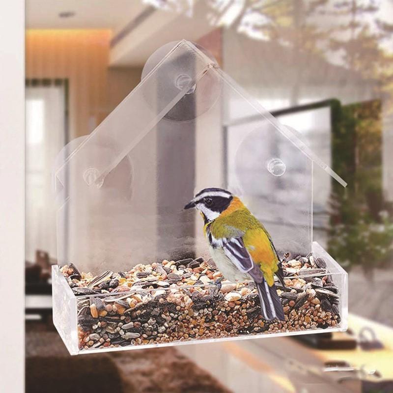 House Transparent Window Bird Feeder Outdoor Removable Suction Cups Sliding Automatic Birds Feed Tray For Garden Patio Yard