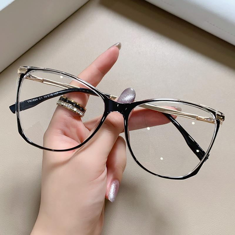 Blue Light Blocking Cat Eye Nearsighted Eyeglasses Women Men TR90 Metal Spring Hinge Eyeglasses Luxury Myopia Glasses -1.75 -6.0