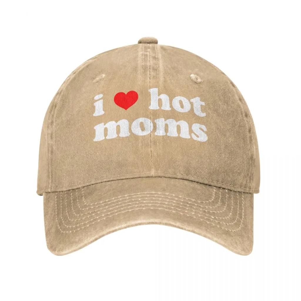 Jag älskar heta mammor Rött hjärta Basebollkepsar Sliten Bomullshuvudbonad Unisex Stil Utomhus Löpning Golf Justerbar Passform Kepsar Hatt