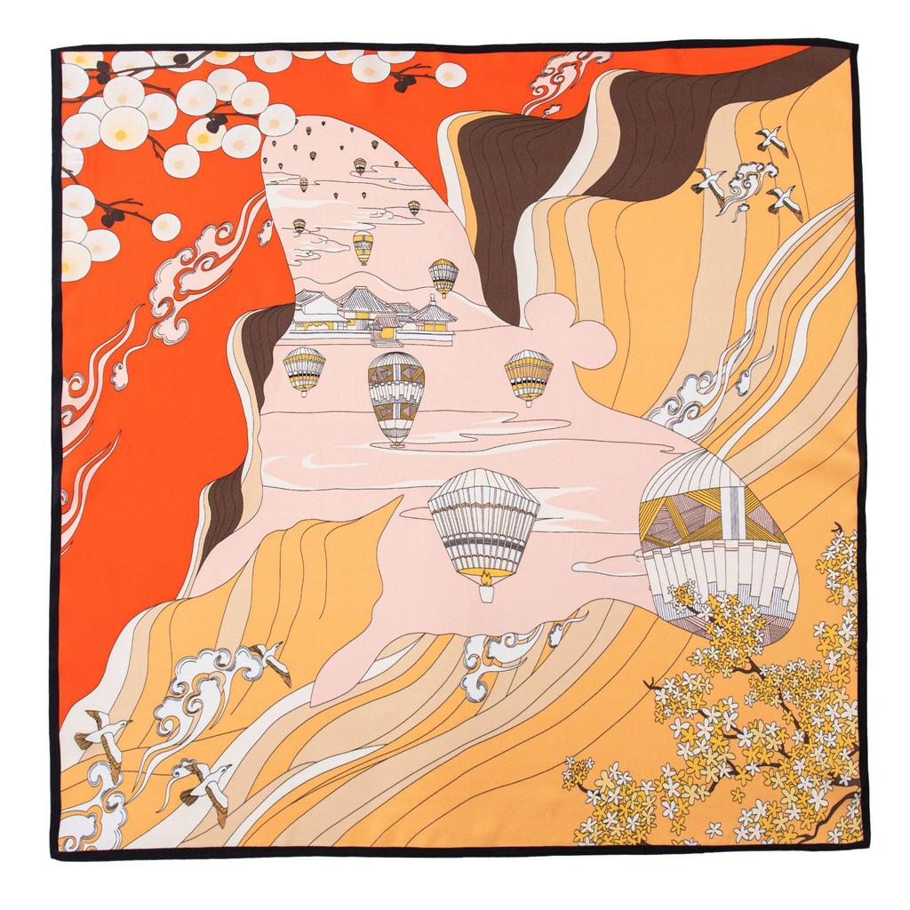 Mulberry silk scarf  new retro winter beautiful ginkgo printing four seasons shawl sunscreen dual-purpose