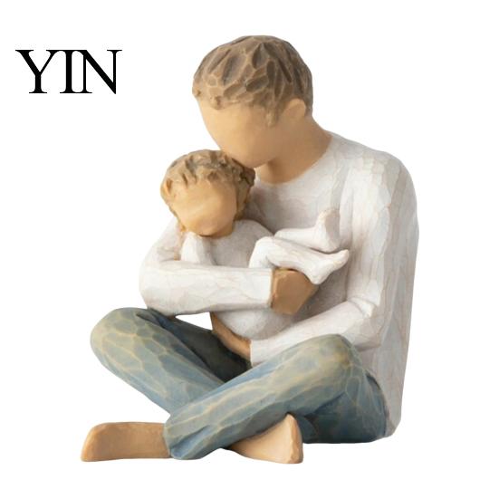 Sympathy Gift for Family Wooden Texture Resin Figurine, Hand Carved Mother & Child/Family/Couple/Dog Owner Decorative Statue Office Statue, Minimalist
