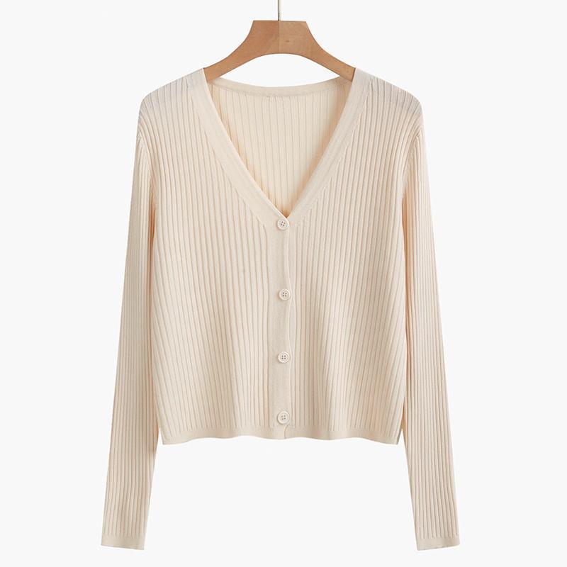V-neck cardigan knitted jacket women's spring and summer short skirt slim-fitting thin top