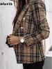 Autumn Winter Long Sleeve Double Button Lapel Printed Coat for Women