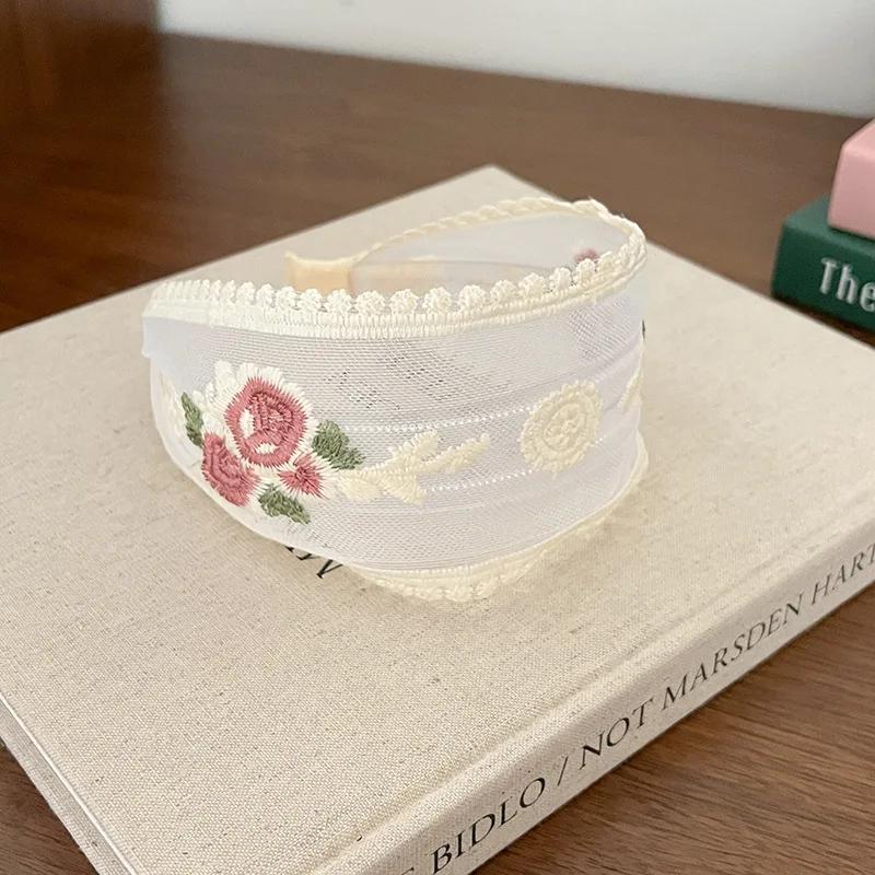 

Вышитая сетчатая кружевная повязка на голову с цветком для женщин элегантная Простая тканевая Модная повязка для волос для девочек