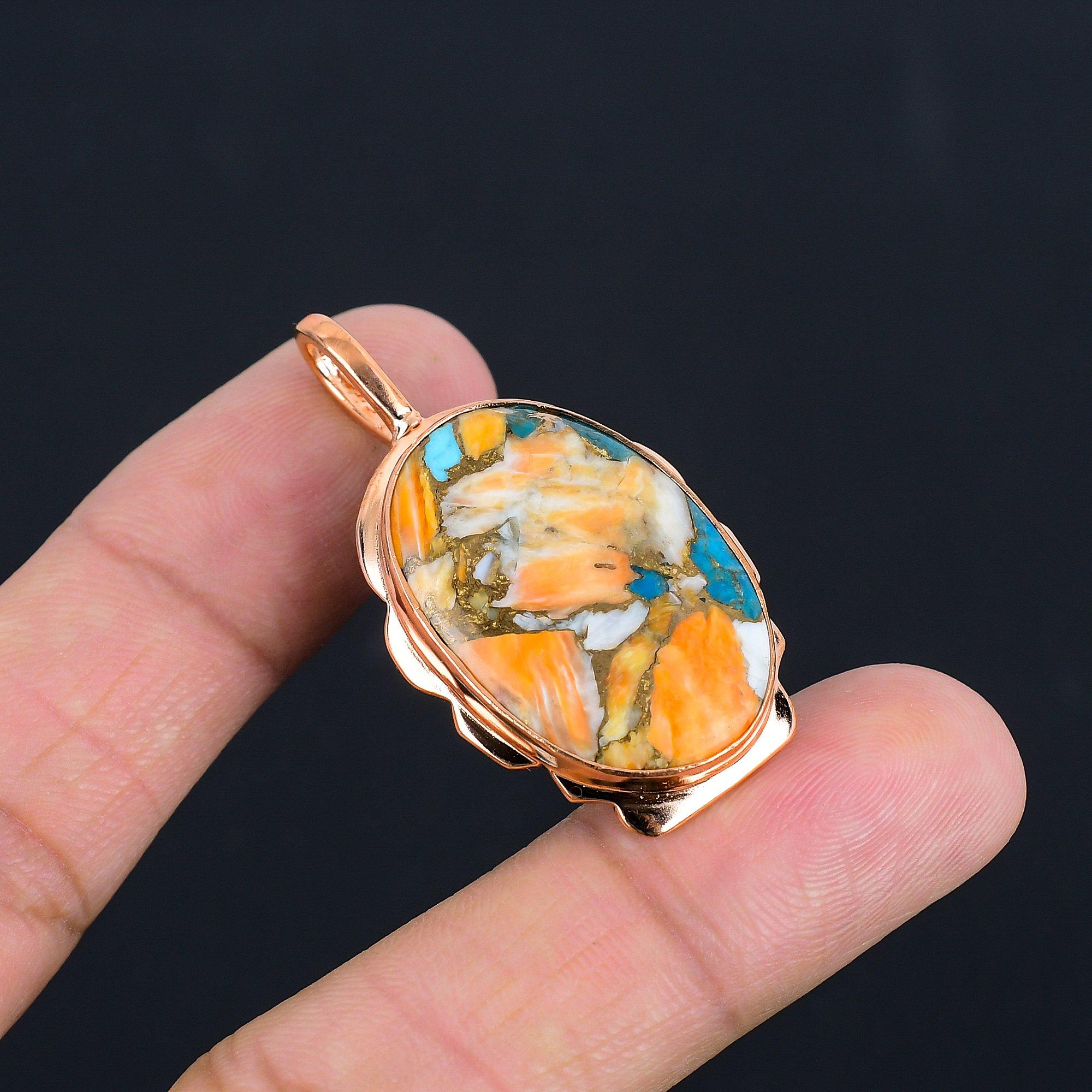 

Шкентель ювелирных изделий ручной работы из драгоценного камня колючей устрицы антикварный для свадебного подарка 1.85 Inches оранжевый