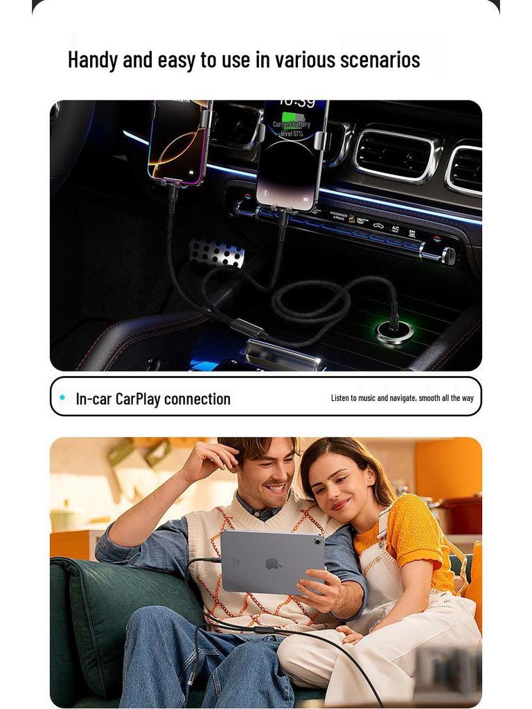 Tungsten Gold 2-in-1 Fast Charging Cable, 240W, for iPhone 16 & Android