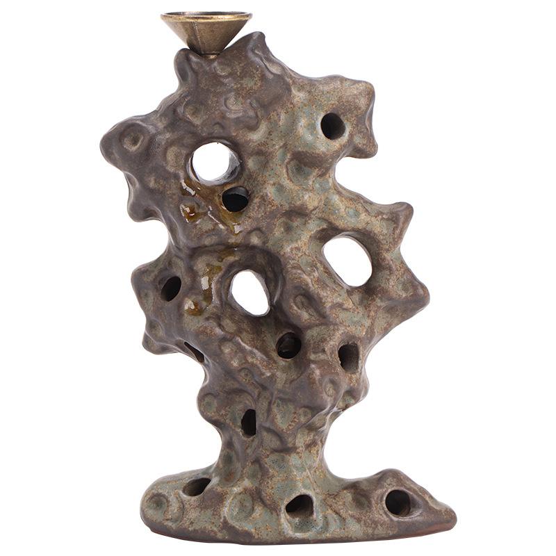 

Rock Reverse Flow Incense Burner Chinese Retro Zen Style for Sandalwood Agarwood Indoor Tea Table Ceramic Aroma Diffuser Decor