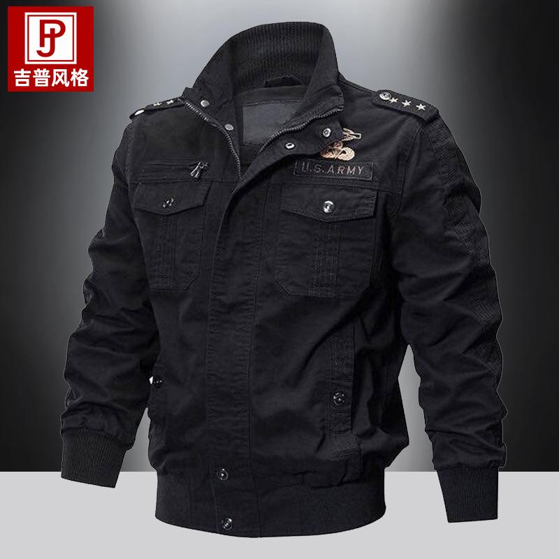 Jacket Men's Spring and Autumn New Multi-Bag Outdoor Cotton Casual Tooling Jacket Large Size Loose Stand-Up Collar Top