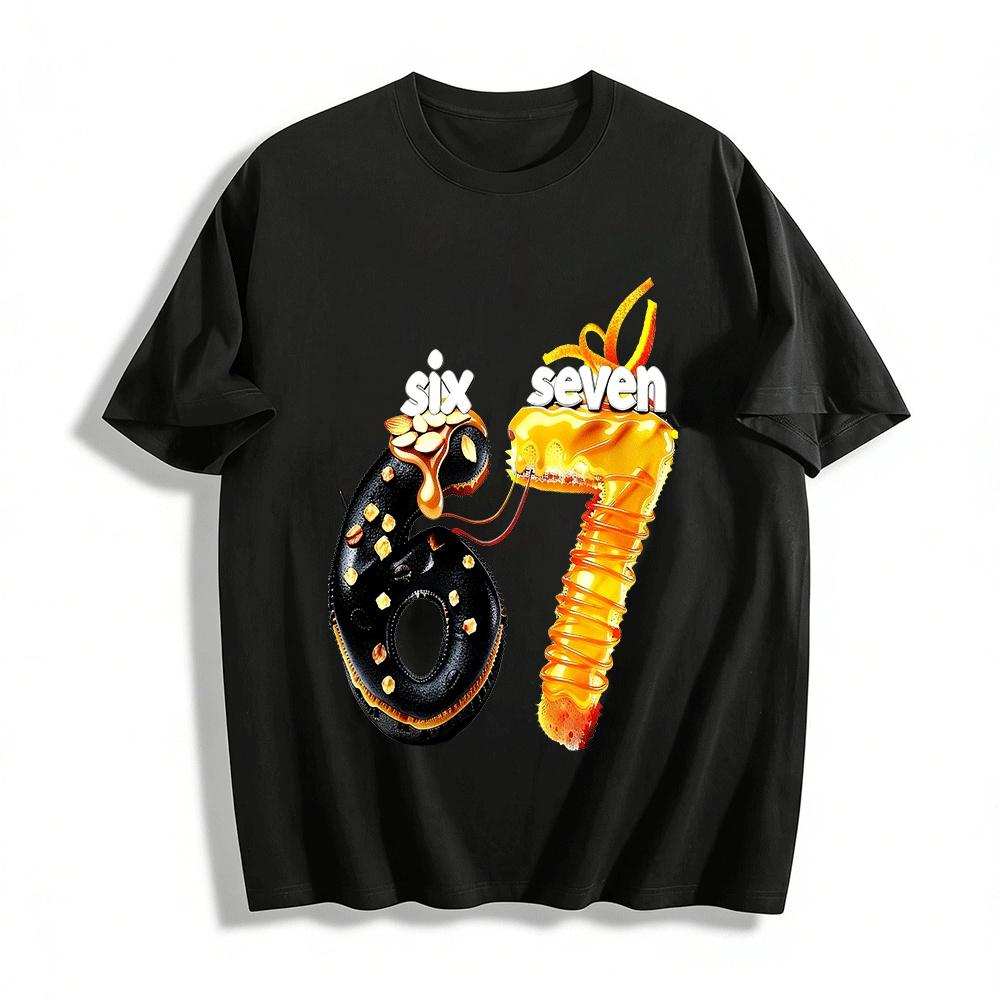 Delicious Food Number 67 Print Casual Top Pure cotton T-shirt XXS