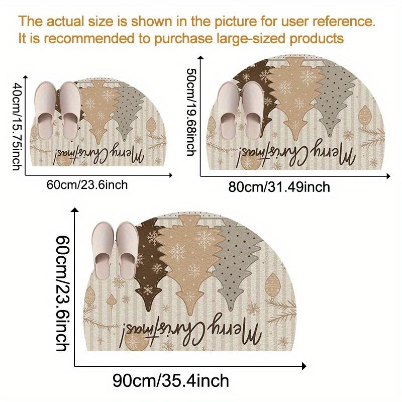 1Pcs Brown Xmas Tree Semi Circle Welcome Doormat Non-Slip for Outdoor Patio Porch Kitchen Bathroom Entryway Floor Mat