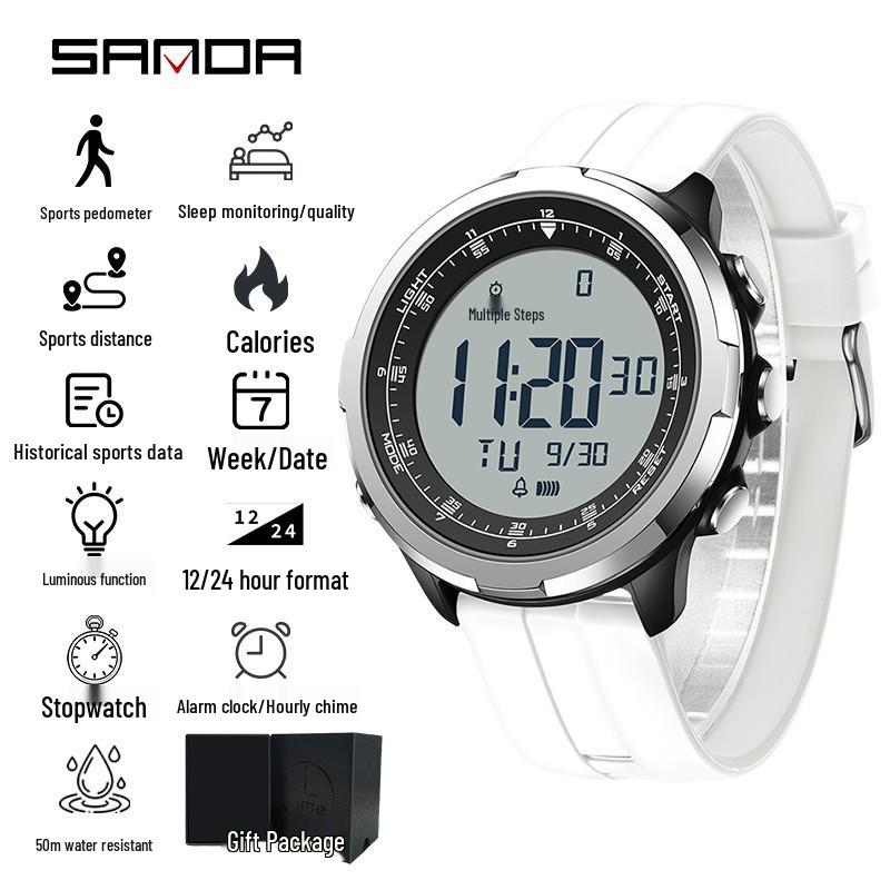 SANDA Unisex Sports Watch: Perpetual Calendar, Alarm, Dual Time Zones, Pedometer.