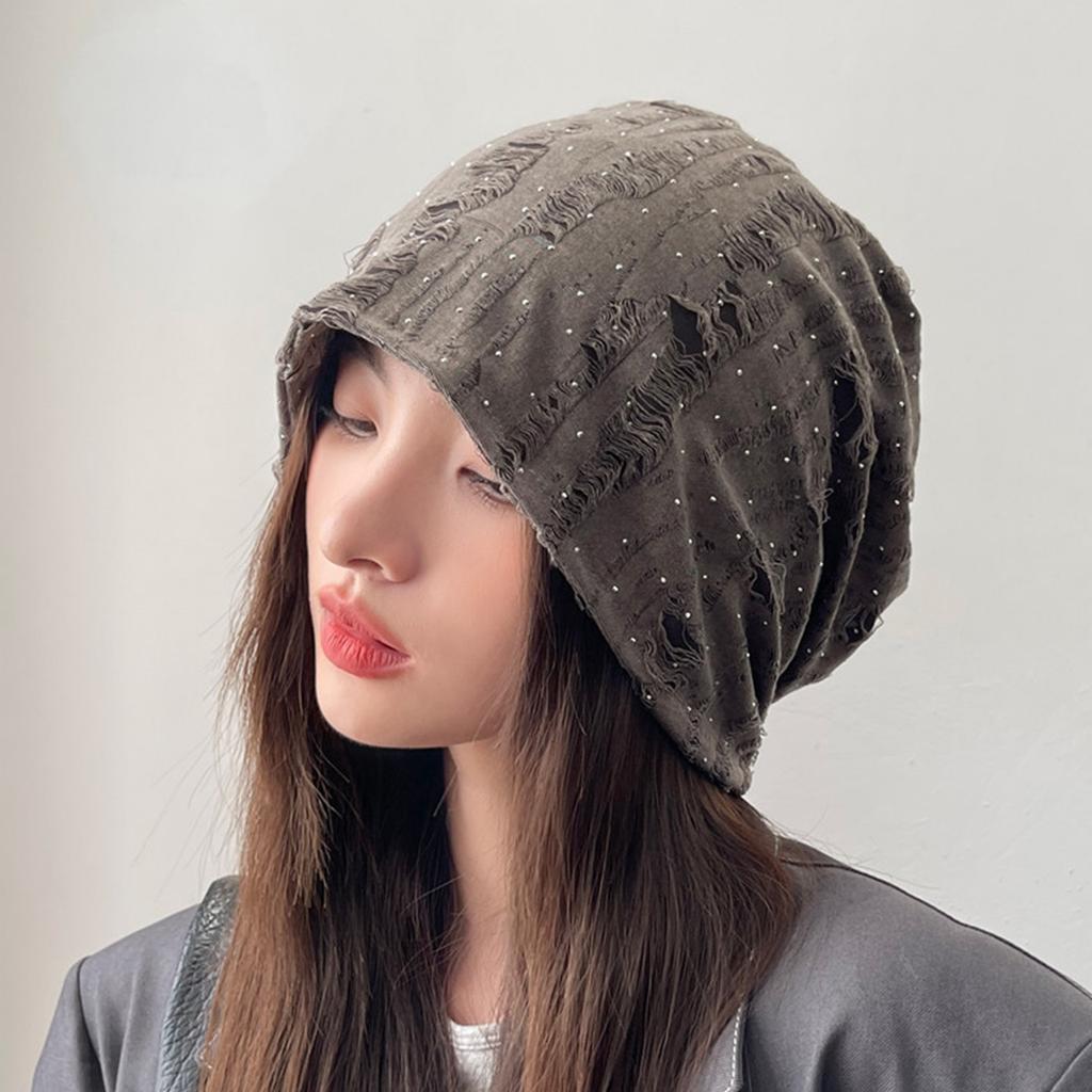 Autumn Baggy Beanies for Women Korean Holes Ear Protection Sloughy Hats Solid Color Lady Girl Pullover Caps