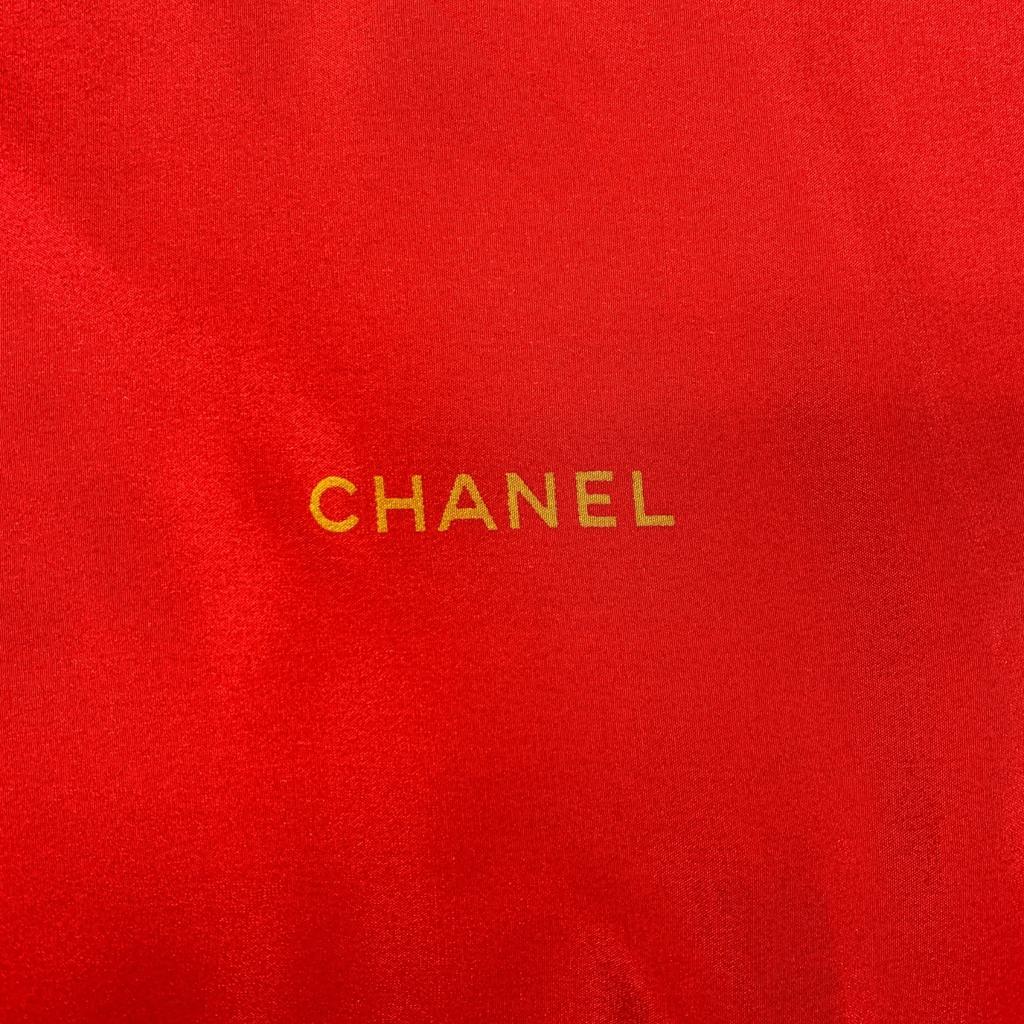 Używany Szalik Jedwabny Karty do Gry z Logo Chanel Coco Mark Czerwony Autentyczny 1193