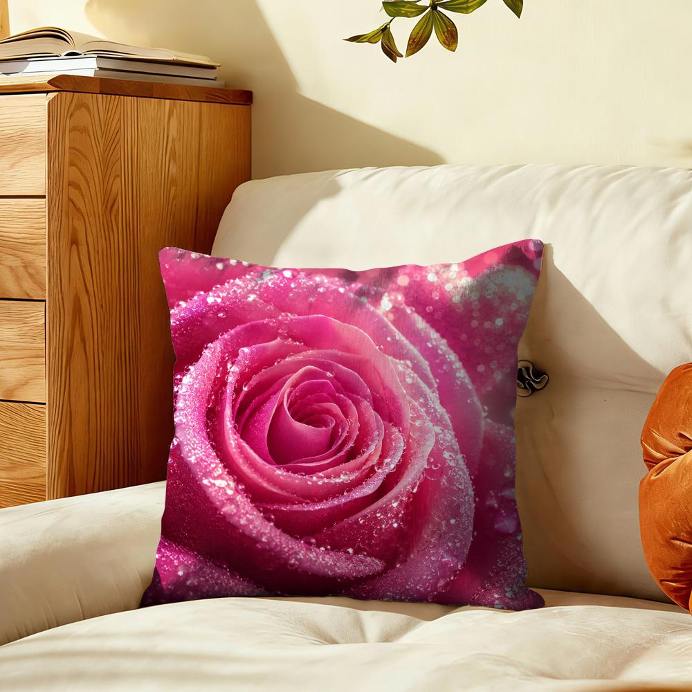 Pink Glitter Hearts Roses Cushion Cover Plush Fabric Soft DoubleSided Printed Sofa Warm Winter Home Gift Pillow Cover