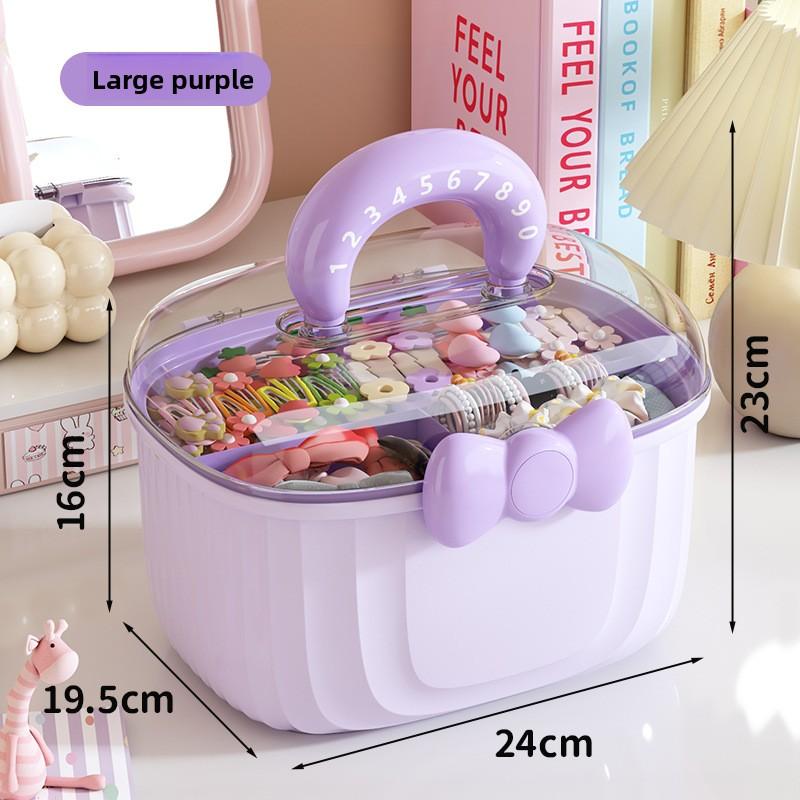 Portable Storage Box with Lid Grid Children's Hair Accessories Desktop Plastic Jewelry Transparent Double-layer Creative Cute Storage Box