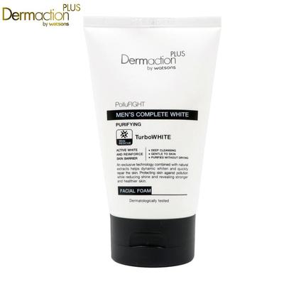 Dermaction Plus by PolluFIGHT Spumă facială purificatoare albă completă pentru bărbați, testată dermatologic, 100 ml.