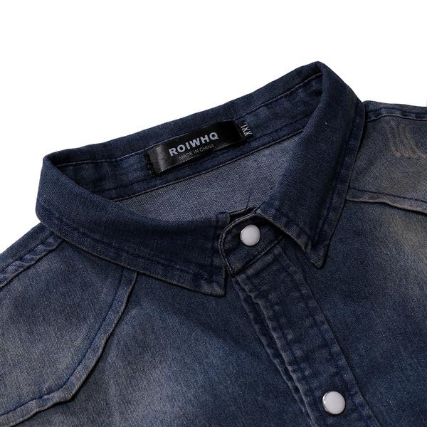 Pánská nouzová džínová košile Casual Washed Slim Fit Cowboy Shirt