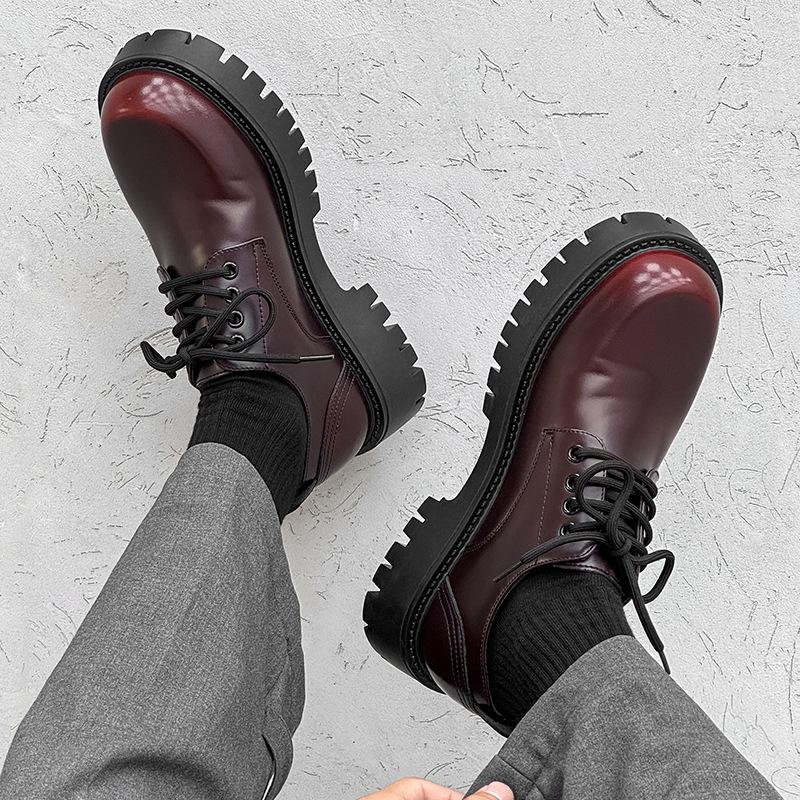 Thick-soled 2025 new niche Derby shoes men's height increase big head casual small leather shoes black tooling shoes 3138-E