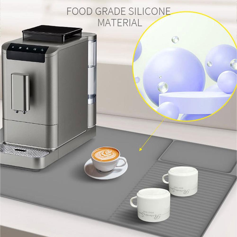 Silicone Coffee Mat Nonslip Coffee Bar Mat with Raised Edges Coffee Dish Drying Mat Drain Pad Coffee Powder Pad for Countertop