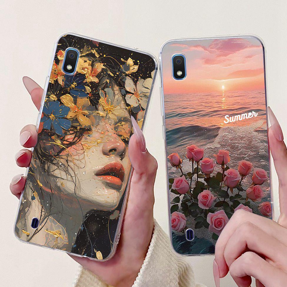 Clear For Samsung A10 Case SM-A105F Cute Fashion Flowers Painted Back Cover For Samsung Galaxy A10 Phone Case A105G A105M A105FN