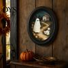 Oval Wood Picture Frame Halloween Gothic Wooden Hanging Plaque, Vintage Black Cat Ghost Wall Sweet Cool Sign Sign, Retro Waterproof Decorative Art for