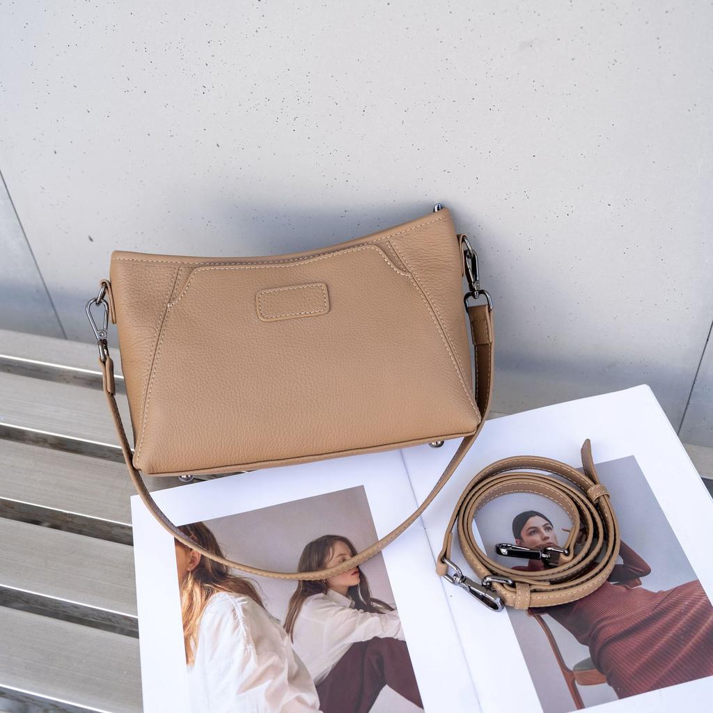 Cowhide Single Shoulder Solid Color Women's Bag Women's Fashion Simple Pillow Bag Practical Solid Color Soft Leather Bag Oblique Span Bag