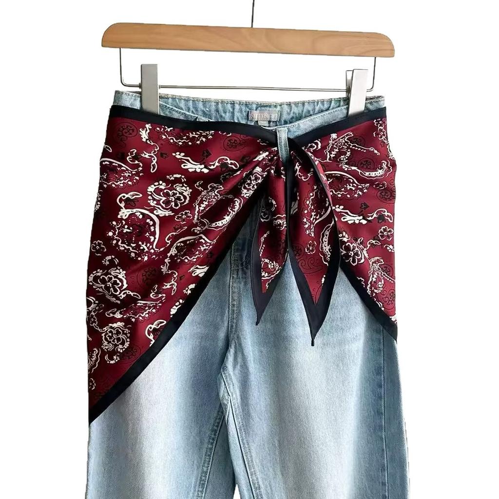New triangular black and white rhombus square silk scarf, trouser skirt, triangular belt skirt, scarf with jeans